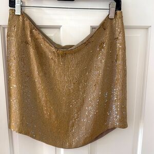 Haute Hippie tan sequined mini skirt, size large.